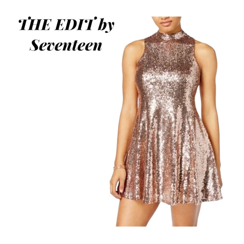 NWOT The Edit by Seventeen Gold Juniors' Sequined Open-Back Dress Size 5